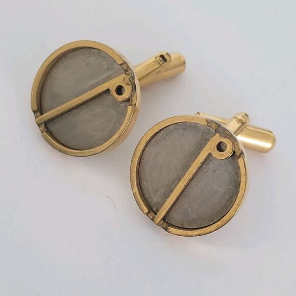 Dunhill D Cufflinks Set Gold Silver Tone Logo Round Logo Vintage Retro Fair - Picture 1 of 7